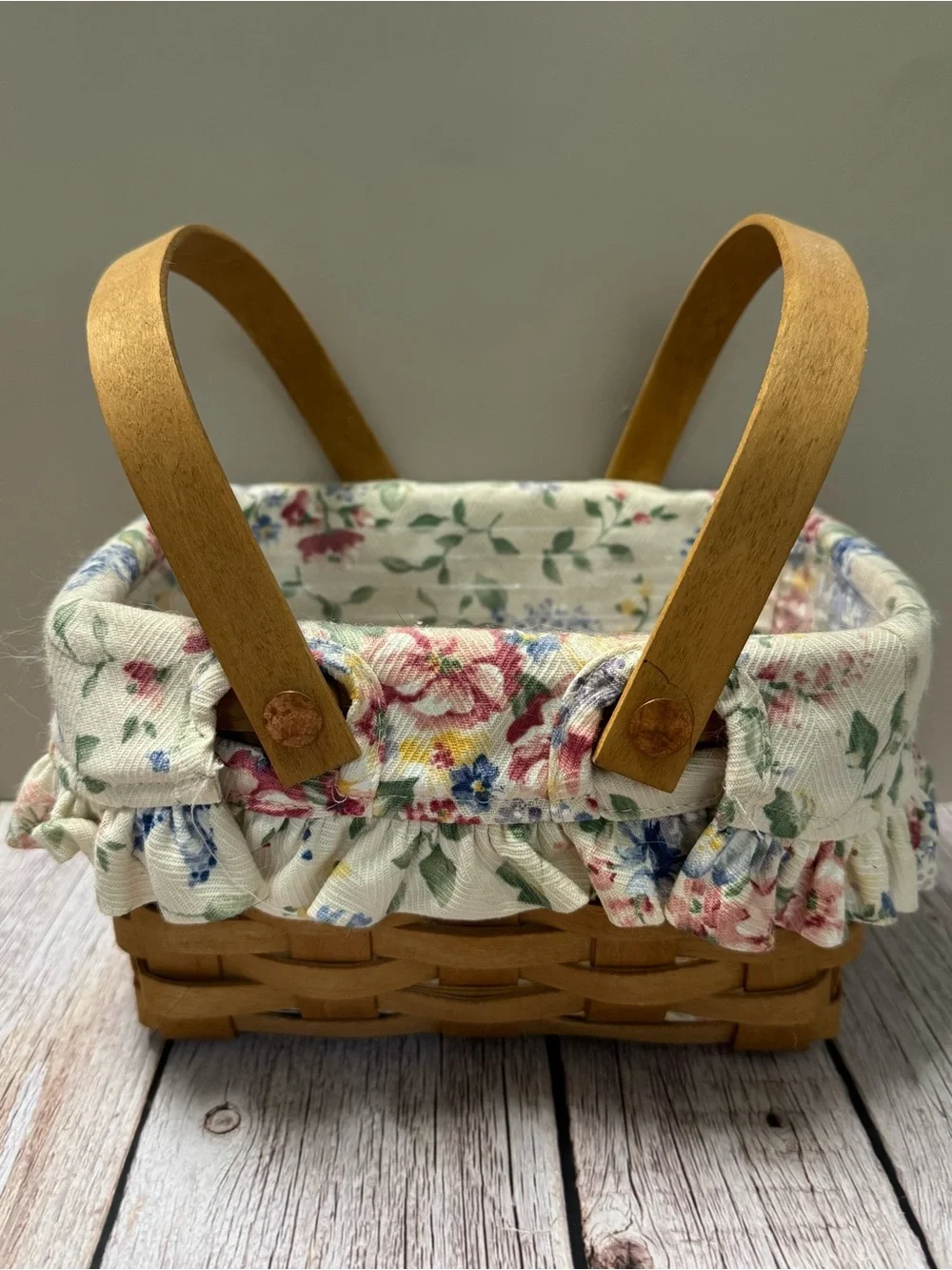 Longaberger Classic Little Market Basket  Spring Flower Liner 5”x8”